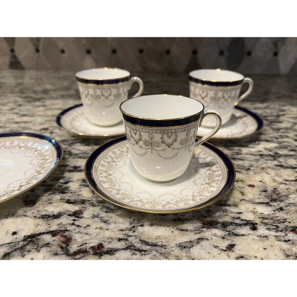 Cauldon 1900s Demitasse Espresso Set Cup Saucer 414J Antique 7 Pcs Blue Gold - Picture 3 of 16